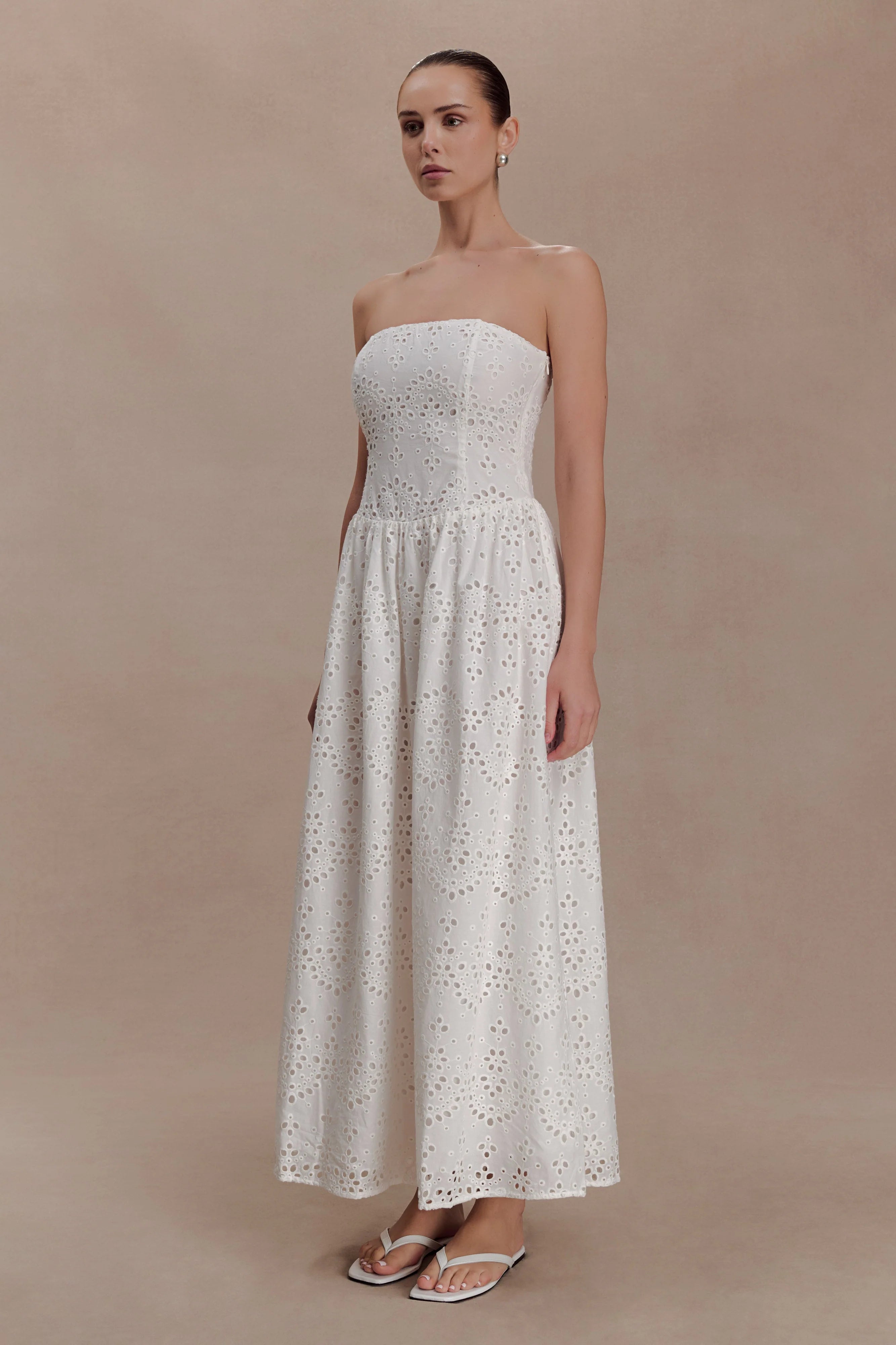 Maureen Broderie Strapless Maxi Dress White