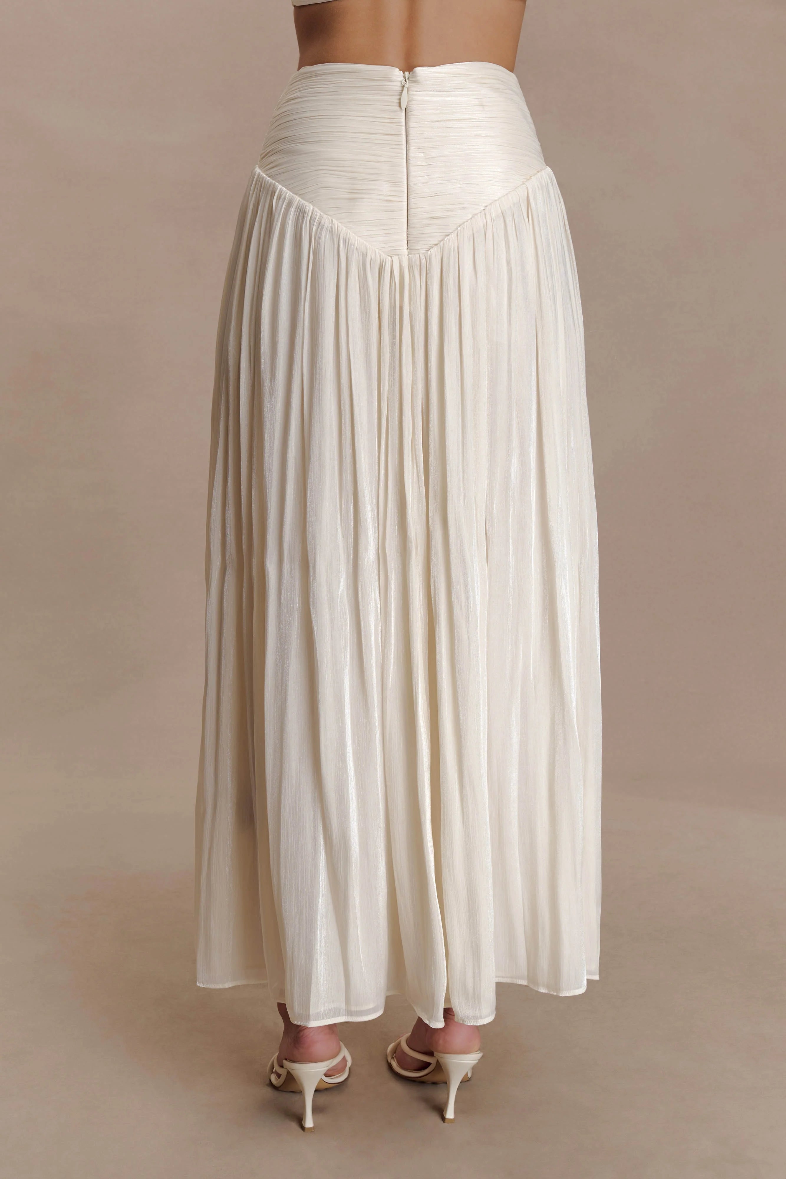 Makena Gathered Midi Skirt Opal White
