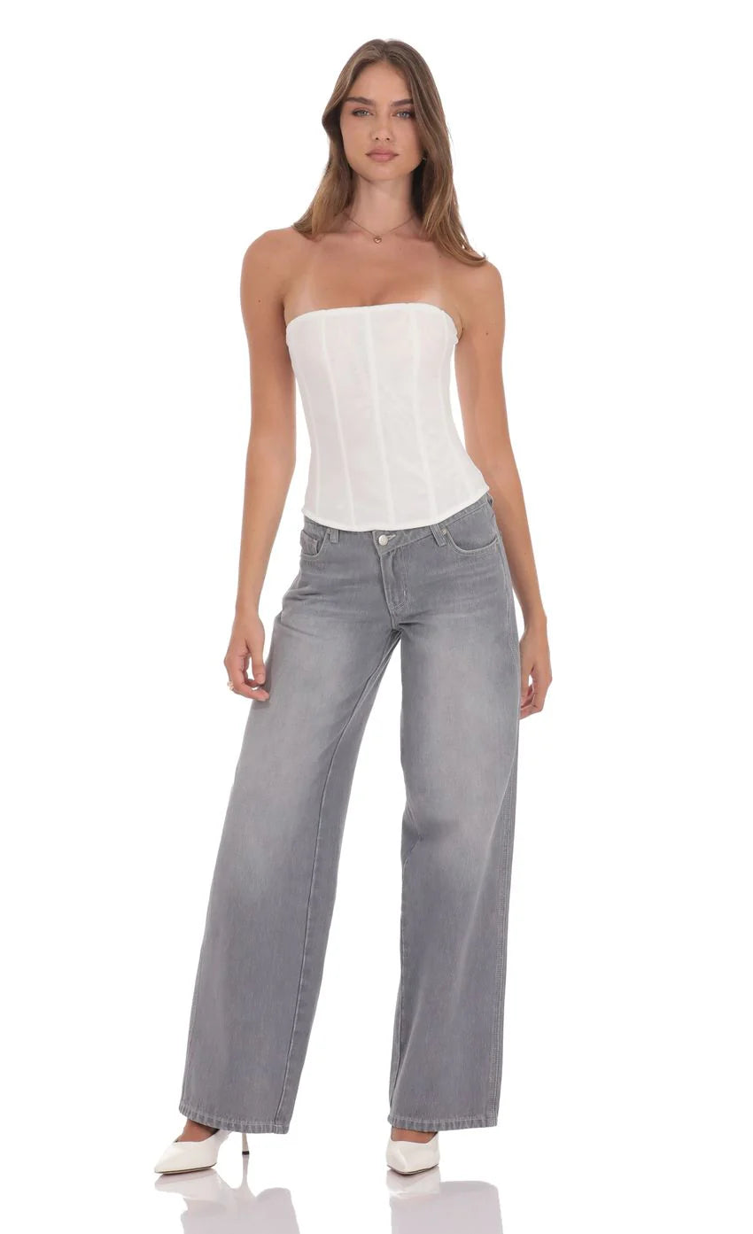 Sheer Mesh Strapless Corset Top in White