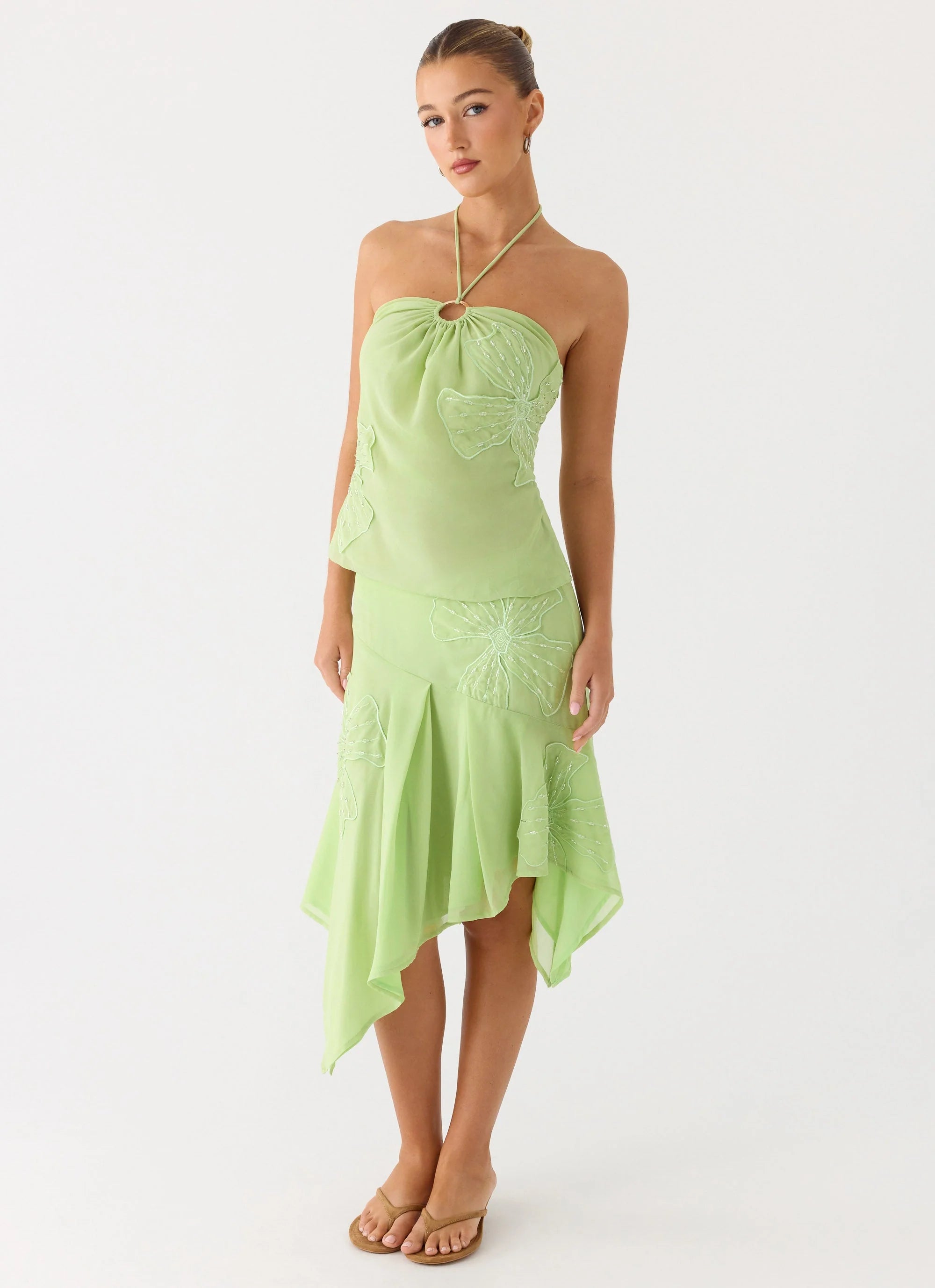Teneika Beaded Flower Midi Skirt Lime