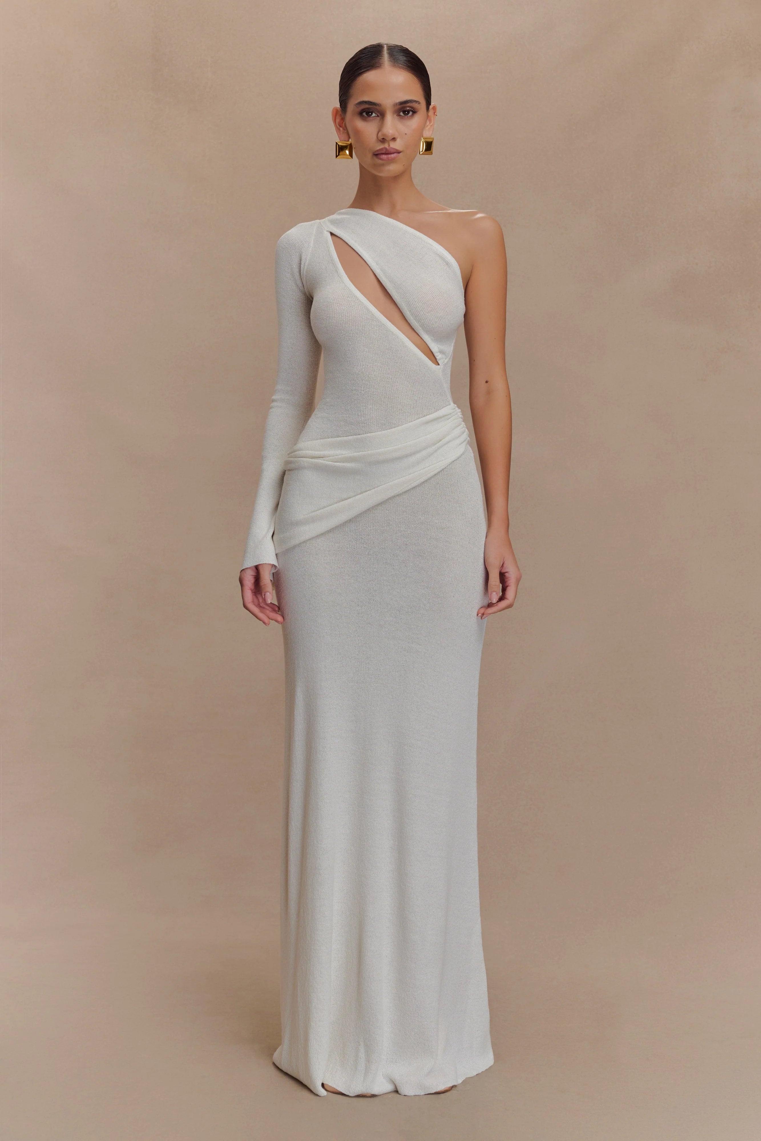 Alexius One Shoulder Knit Maxi Dress Ivory