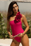 Octavias Dark Pink One Shoulder Floral Swimsuit