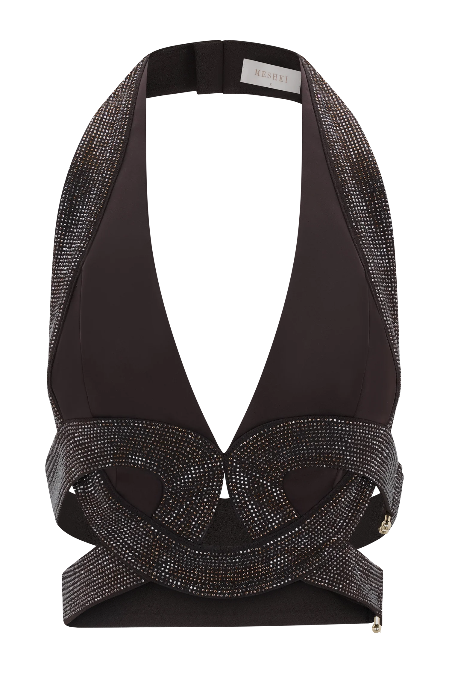 Siren Satin And Diamante Halter Top Dark Chocolate