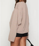 Women Striped Long Sleeve Shirt Crewneck Cropped Pullover Top Fall Winter Vintage Sweatshirt Streetwear