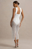 Tamala White High Neck Midi Dress With Lace Skirt