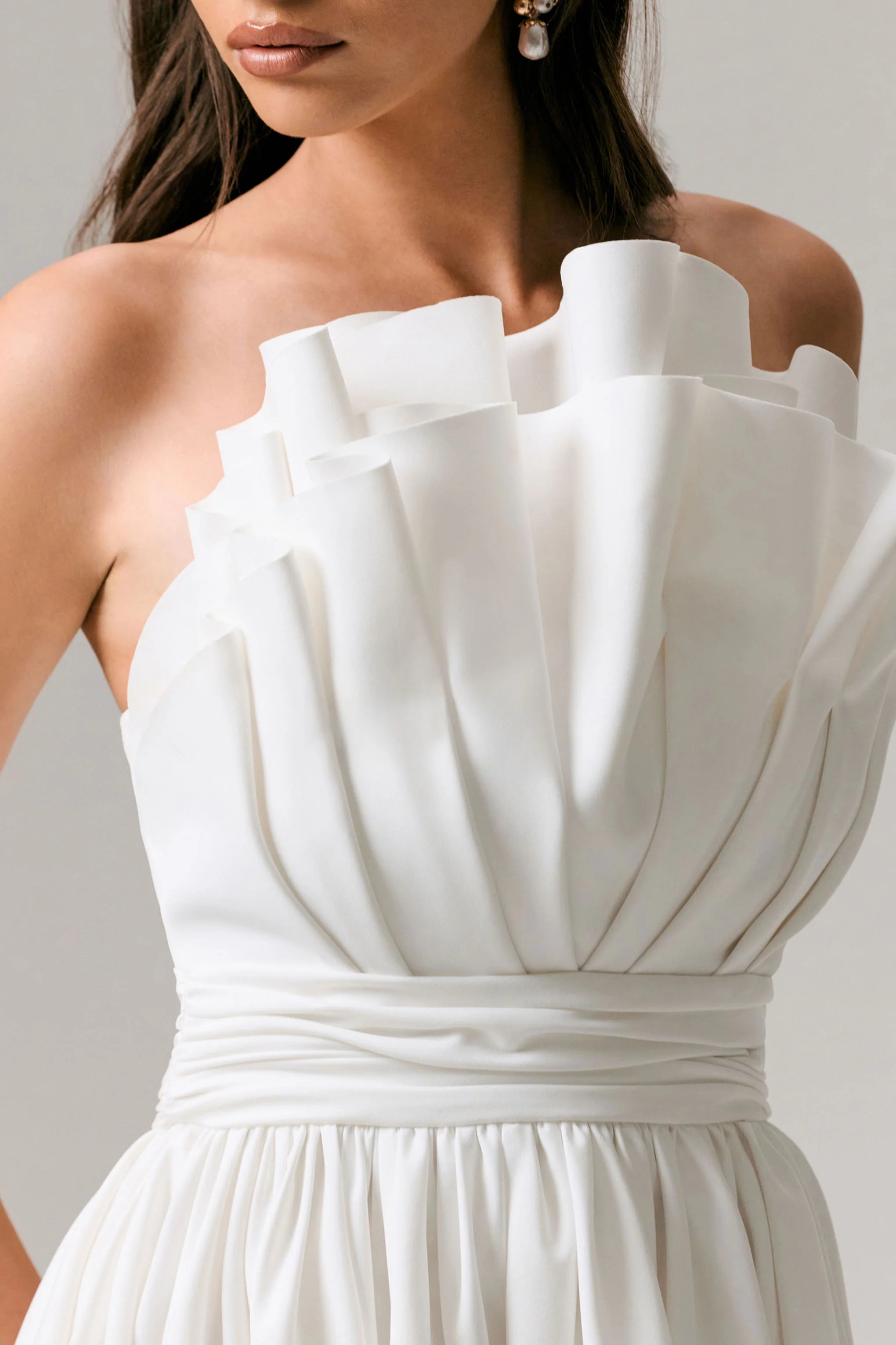 Distinguished White Asymmetric Ruffled Mini Dress