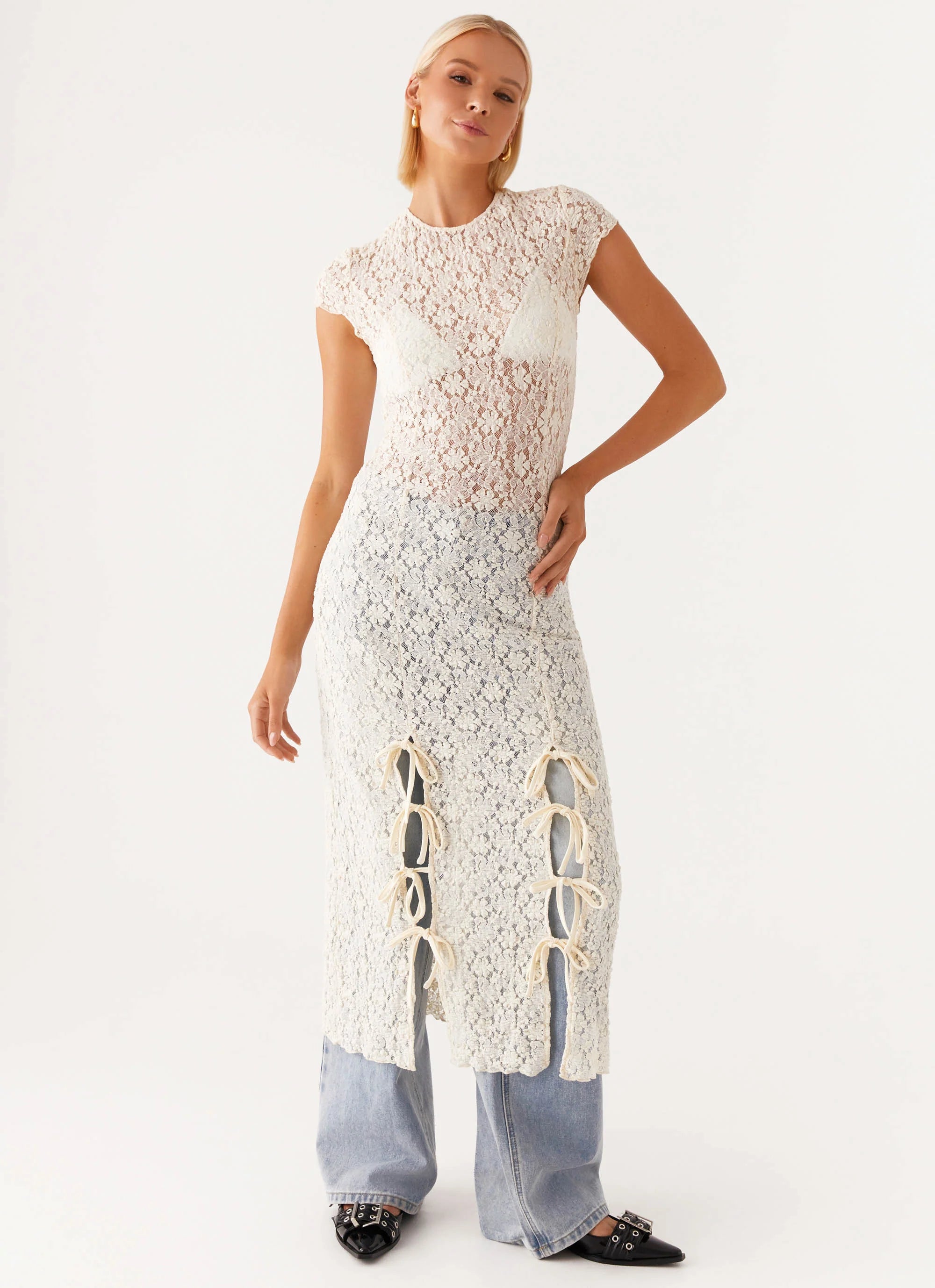 Gisele Lace Midi Dress Ivory