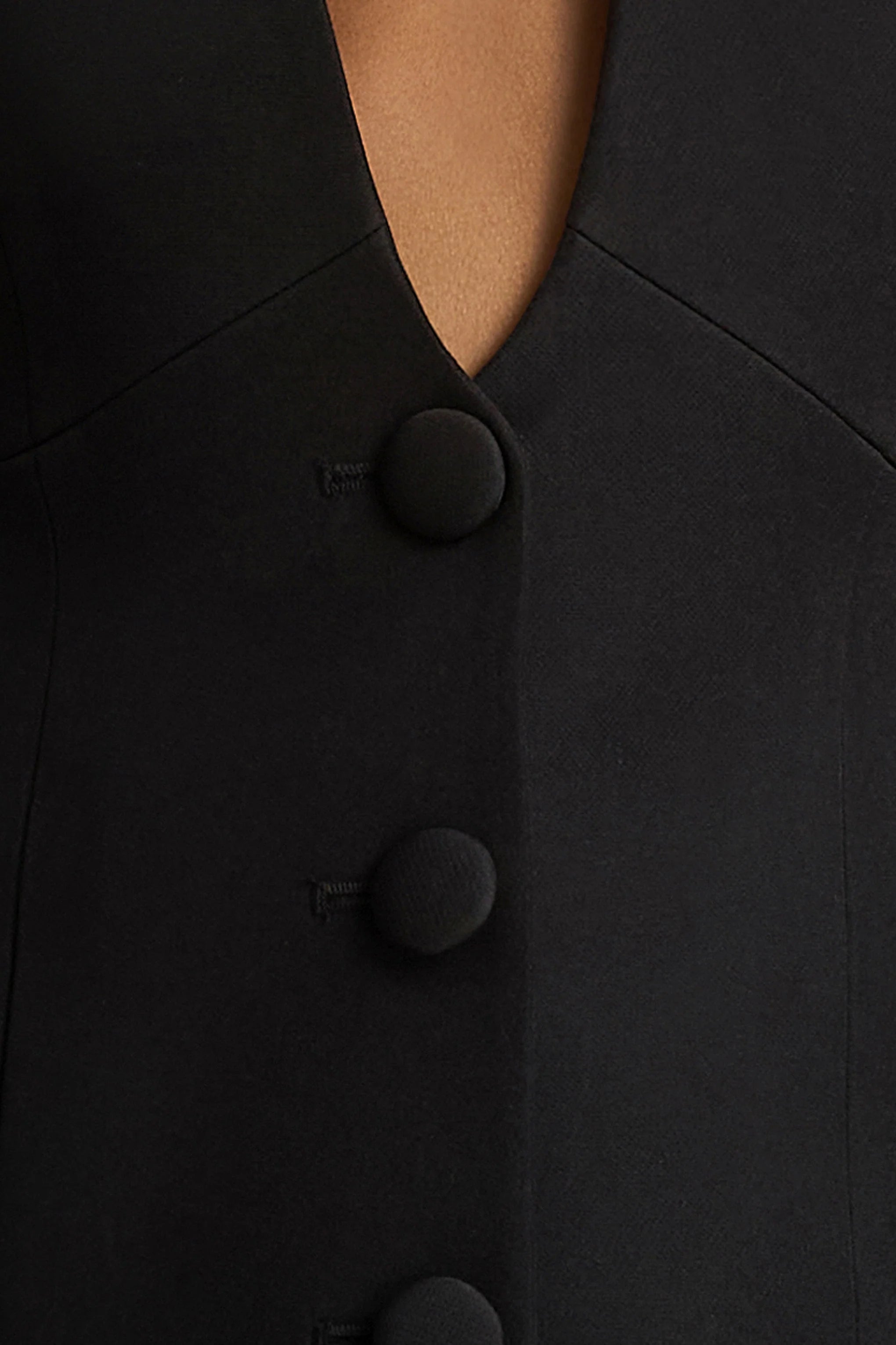Rosalina Black Extreme Plunge Neck Tailored Blazer