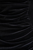 Jovita Black Velvet Cowl Neck Maxi Dress With Gathered Detailing