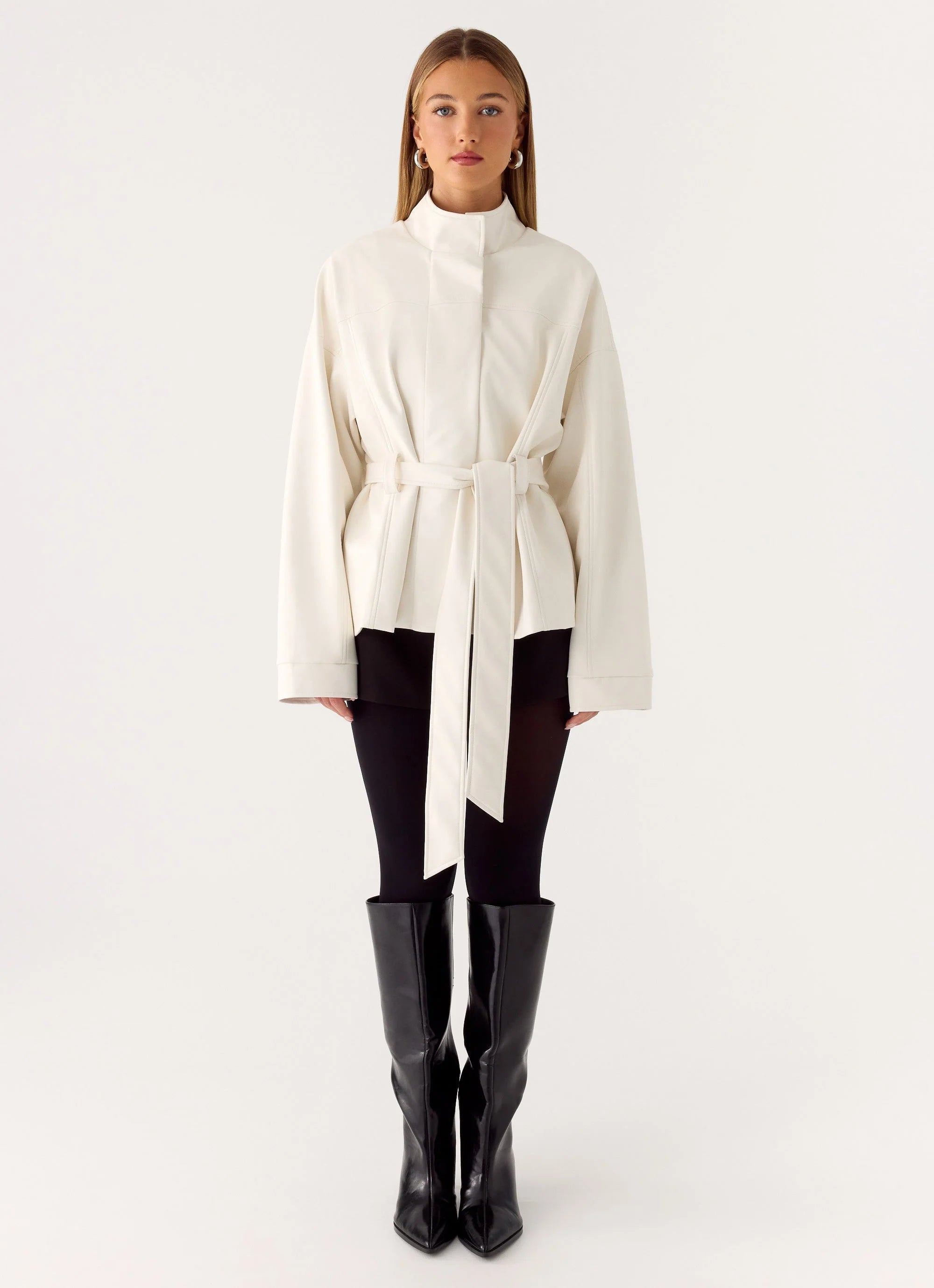 City Light Tie Waist Trench Jacket Ivory