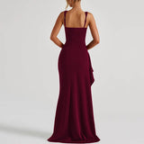 Women Formal Dresses Sleeveless Bodycon Ruched High Slit Sexy Maxi Dress Cocktail Prom