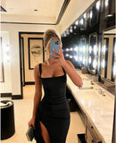 Women Formal Dresses Sleeveless Bodycon Ruched High Slit Sexy Maxi Dress Cocktail Prom