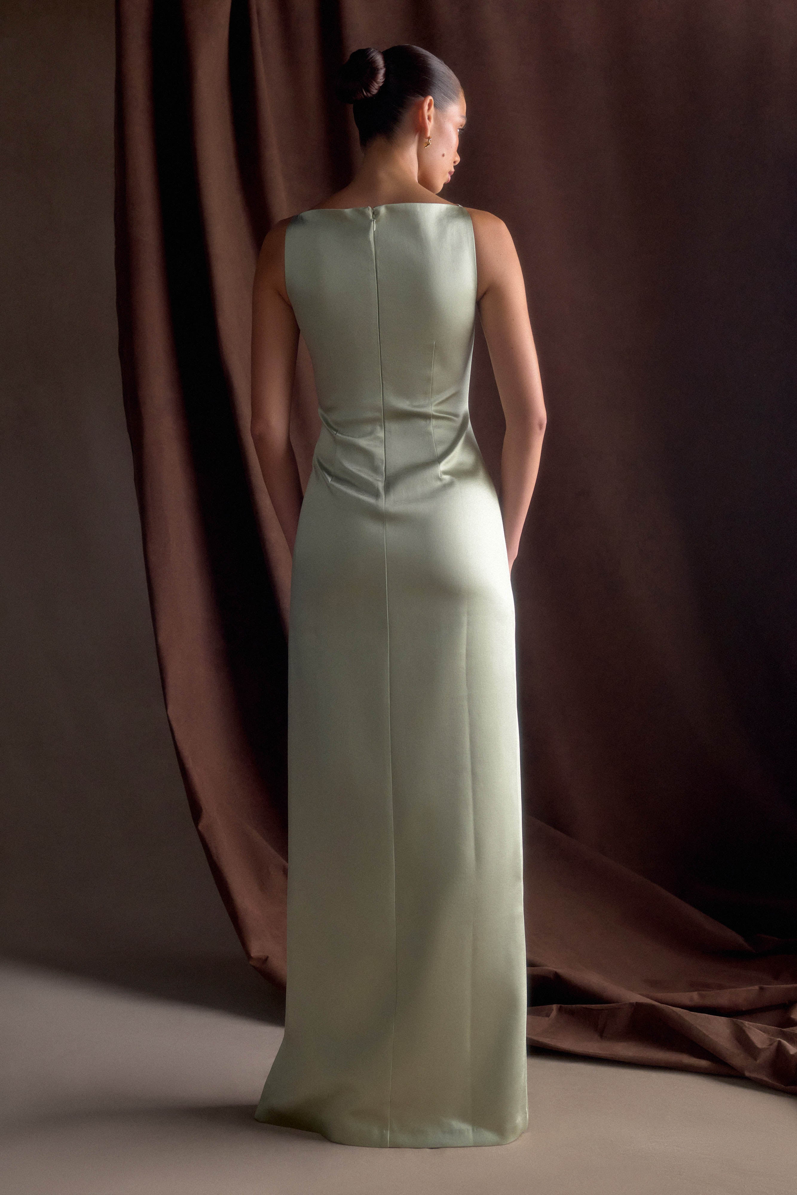 Violet Sleeveless Satin Maxi Dress Sage