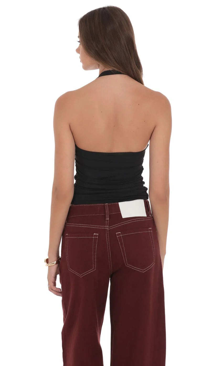Halter Embellished Top in Black