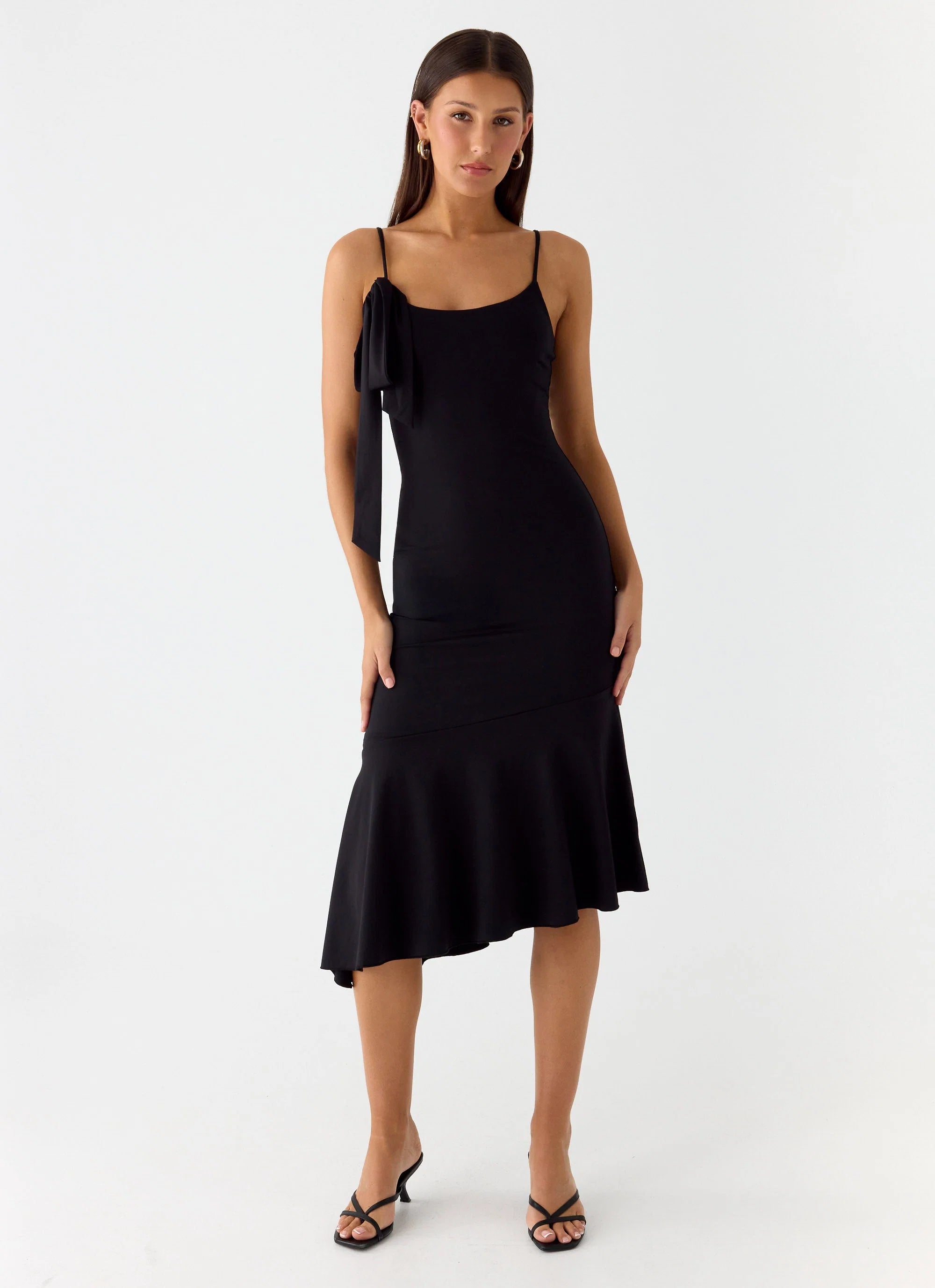Tranquility Asymmetric Midi Dress Black