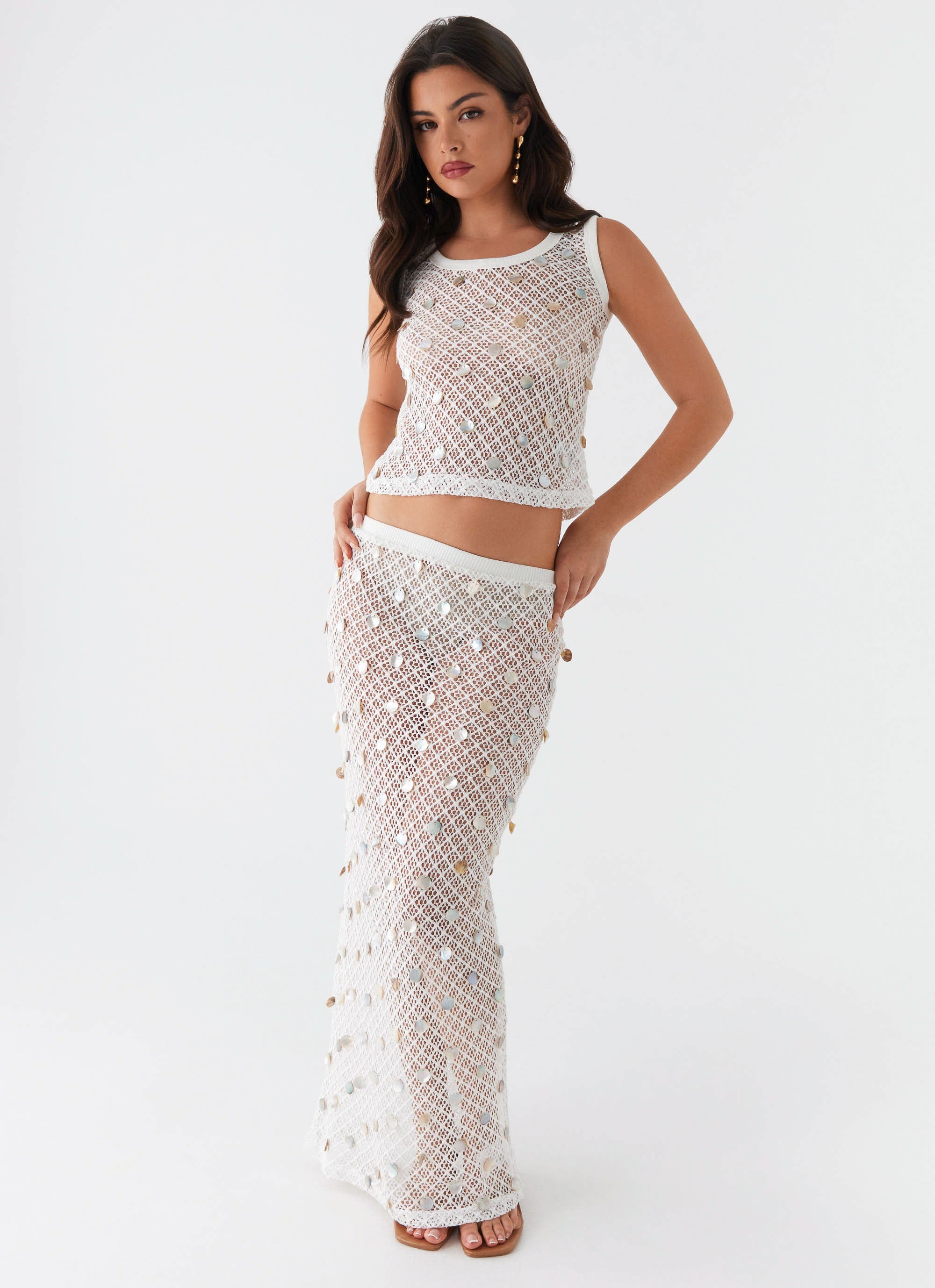 Lovina Shell Knit Maxi Skirt White