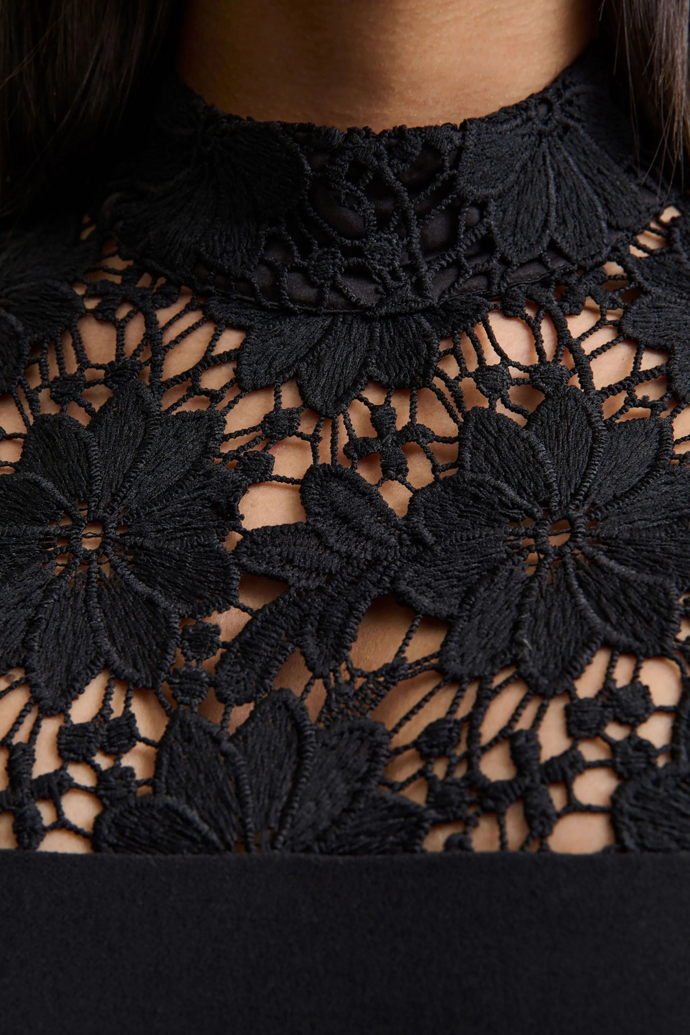 Orlina Black High Neck Jumpsuit With Lace Detailing