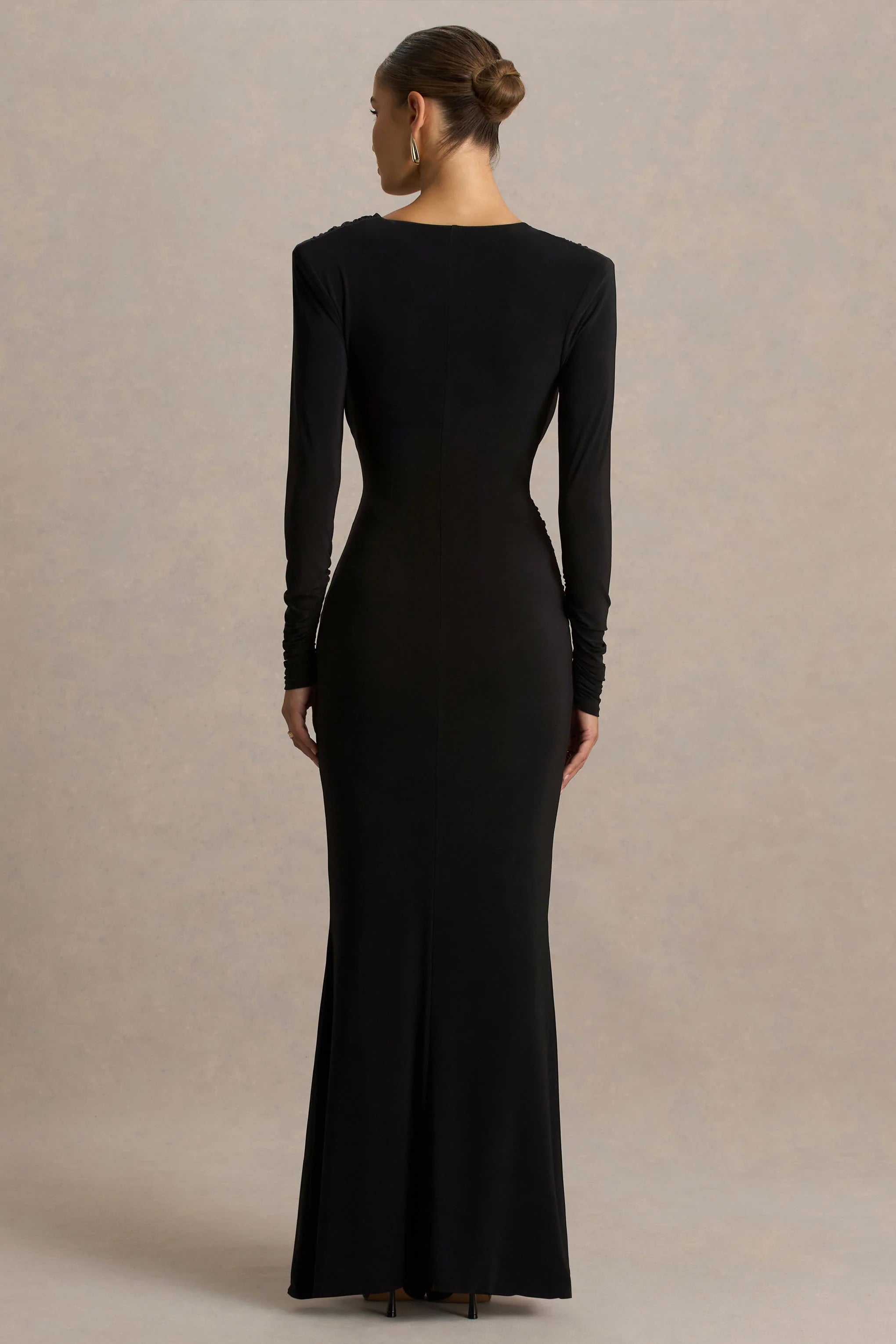 Daphira Black Extreme Plunge Neck Maxi Dress