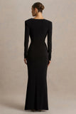 Daphira Black Extreme Plunge Neck Maxi Dress