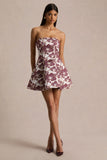 Federica Burgundy And Gold Jacquard Bandeau A Line Mini Dress