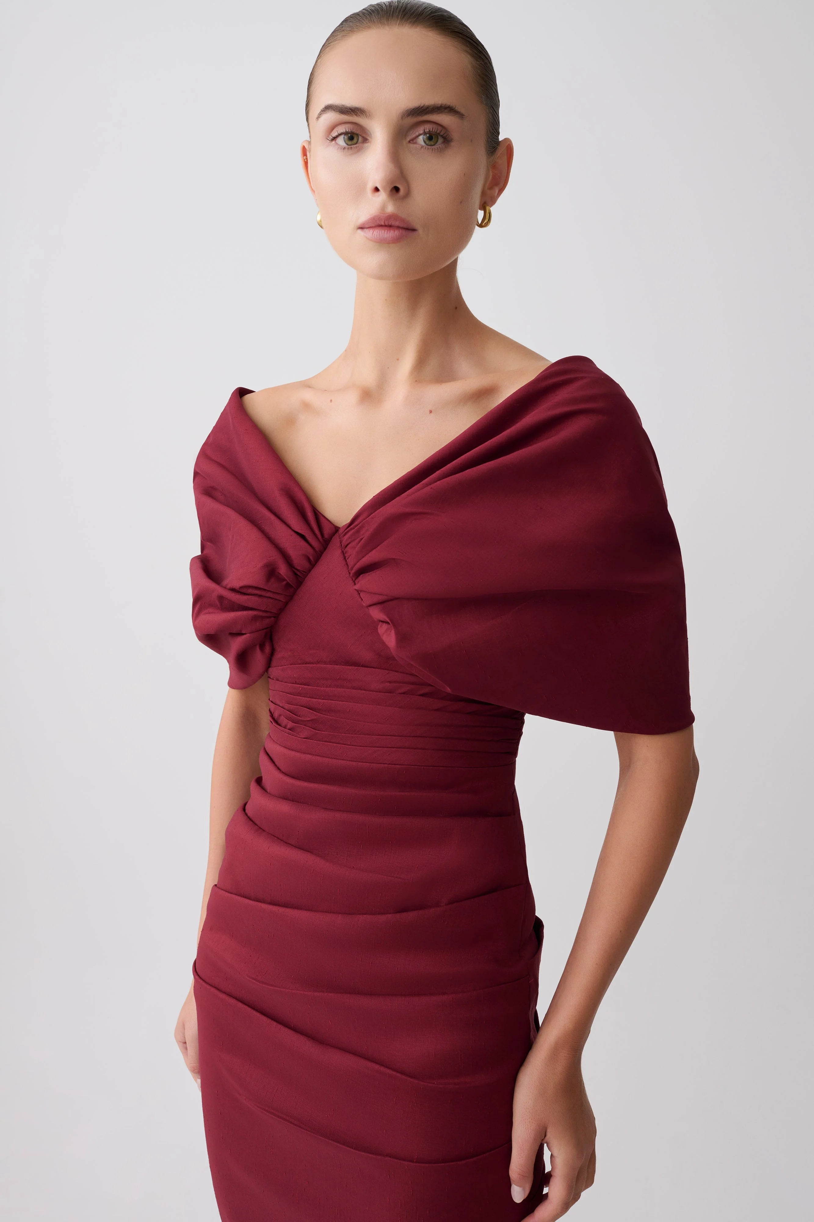 Thelma Bardot Maxi Dress Wine