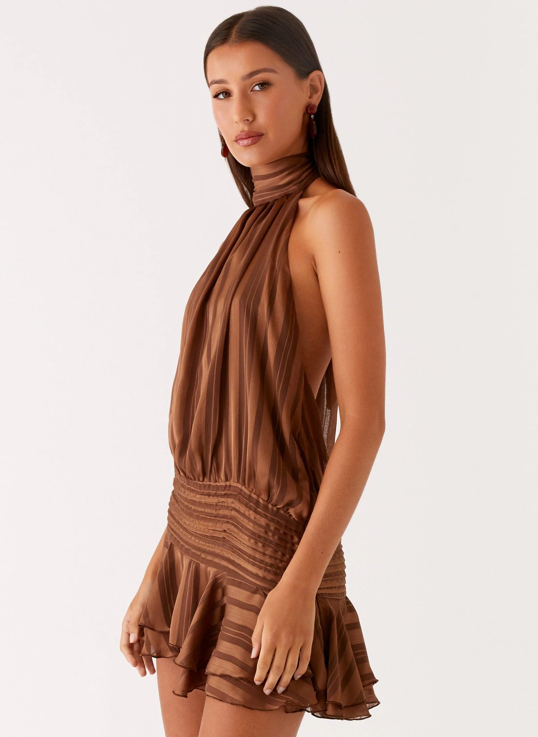 Willow Chiffon Mini Dress Chocolate