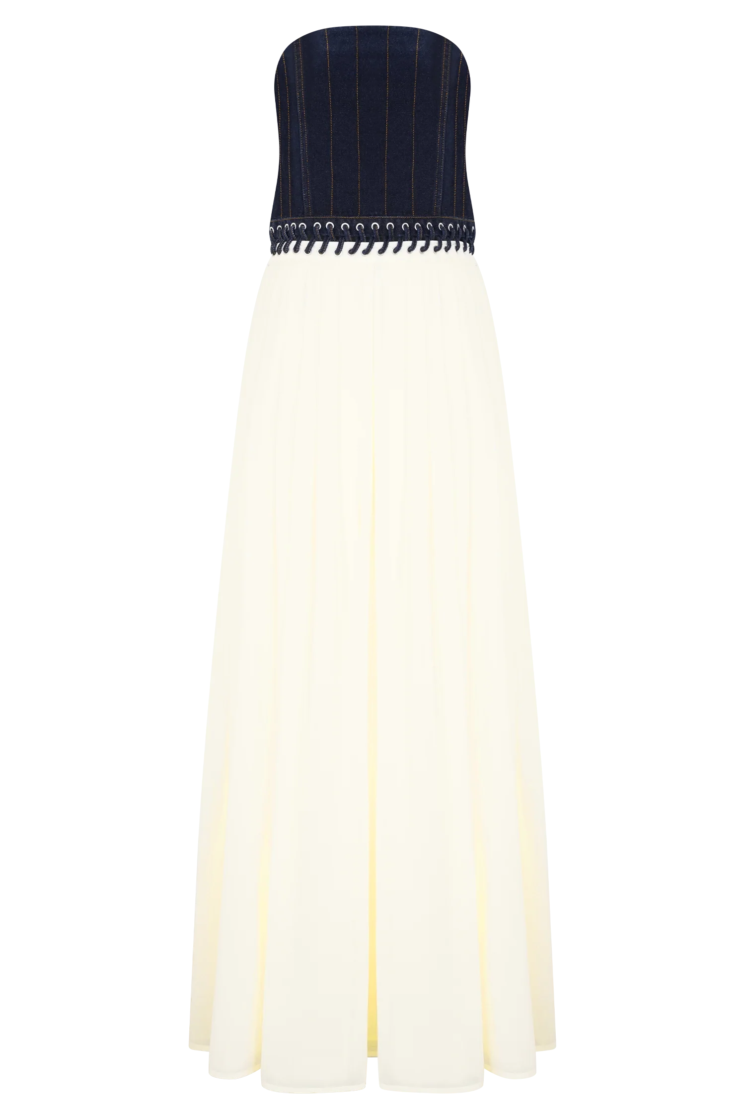Suella Chiffon Denim Maxi Dress Indigo Blue