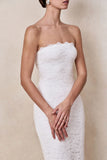 Massima White Lace Bandeau Maxi Dress With Scarf Detail