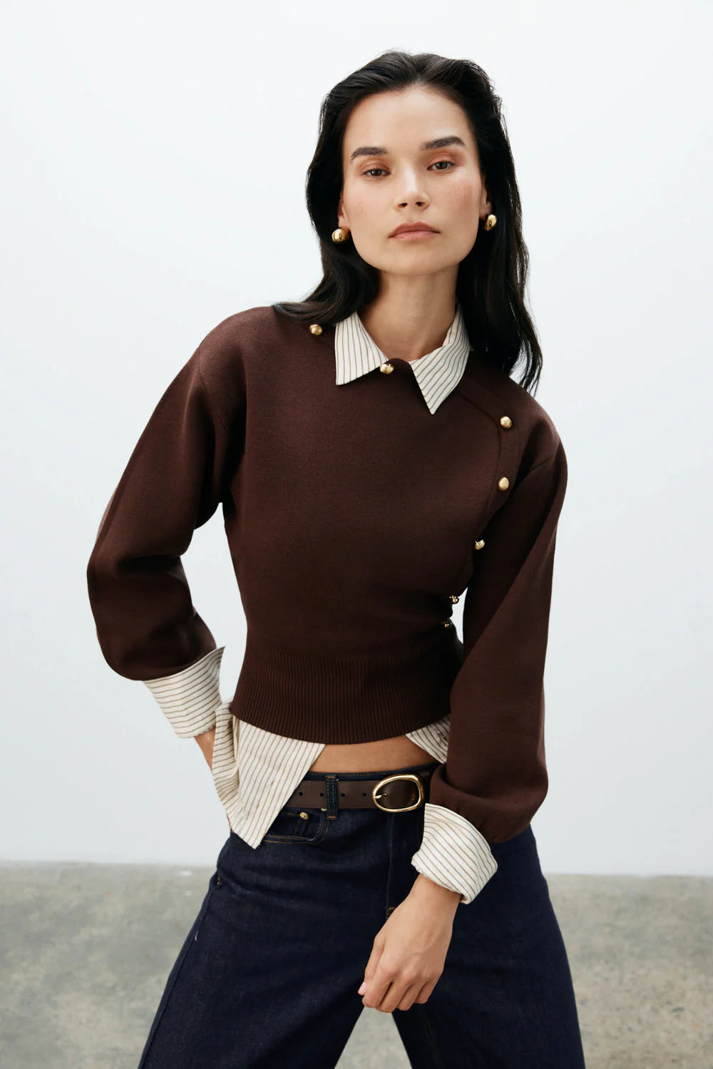 Mertyle Aysmetrical Knit Jumper Deep Chocolate