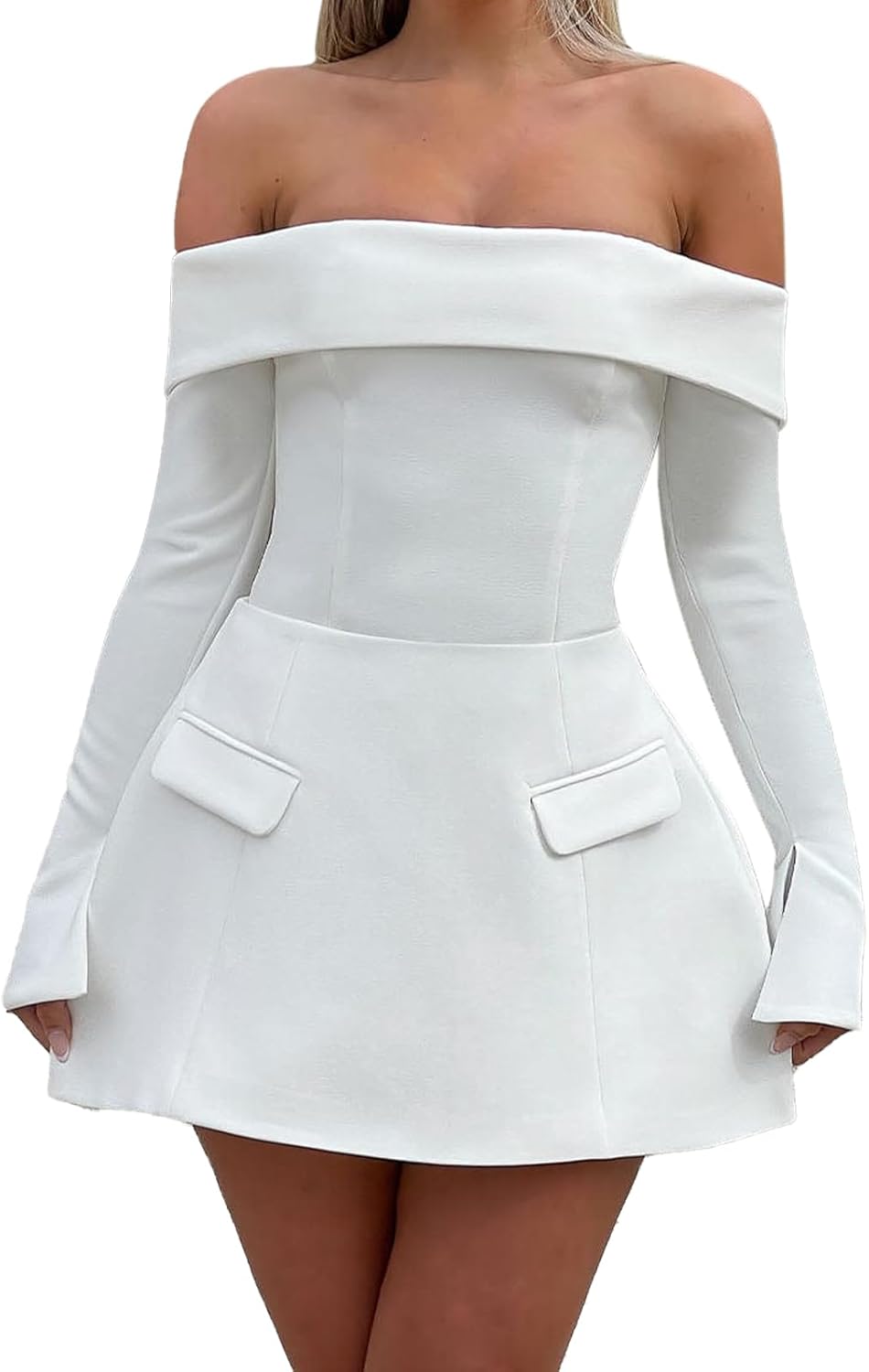 Women Sexy Mini Dress Off Shoulder Long Sleeve A Line Dress Short Formal Dresses Party Clubwear