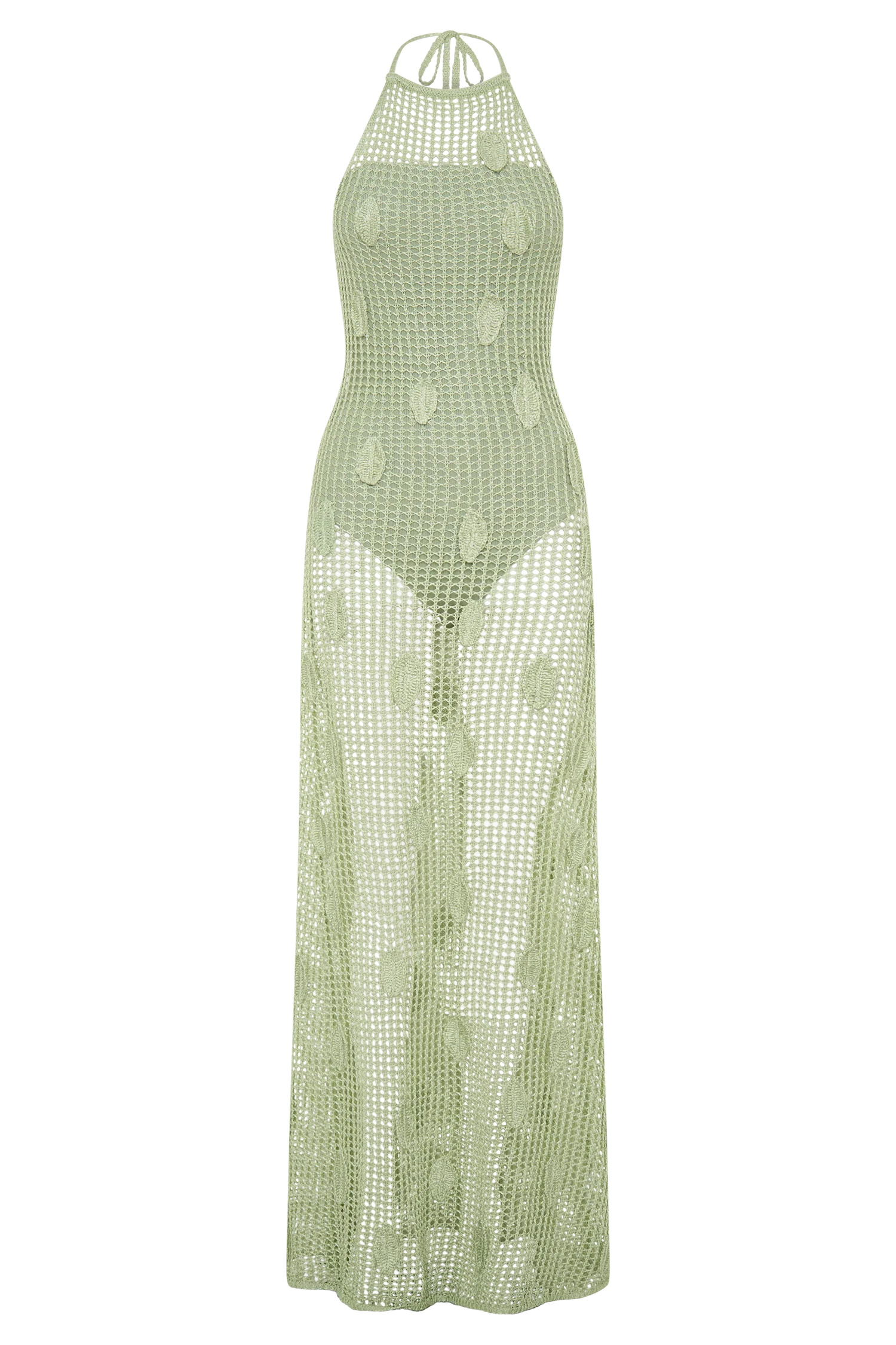 Elfie Crochet Halter Maxi Dress Pastel Green