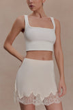 Nina Lace And Satin Mini Skirt Ivory