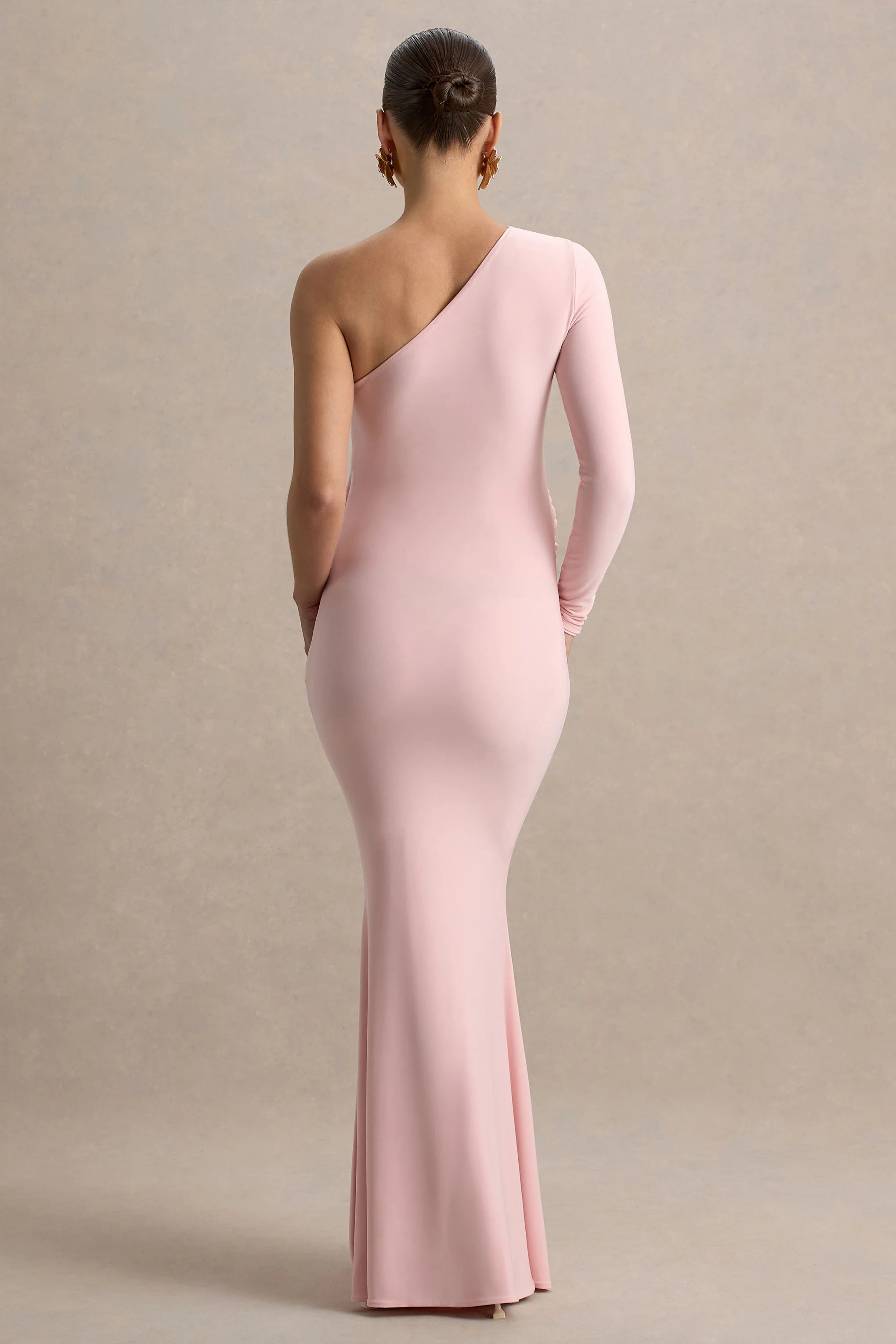 Heloise Pink Asymmetric One Sleeve Maternity Maxi Dress