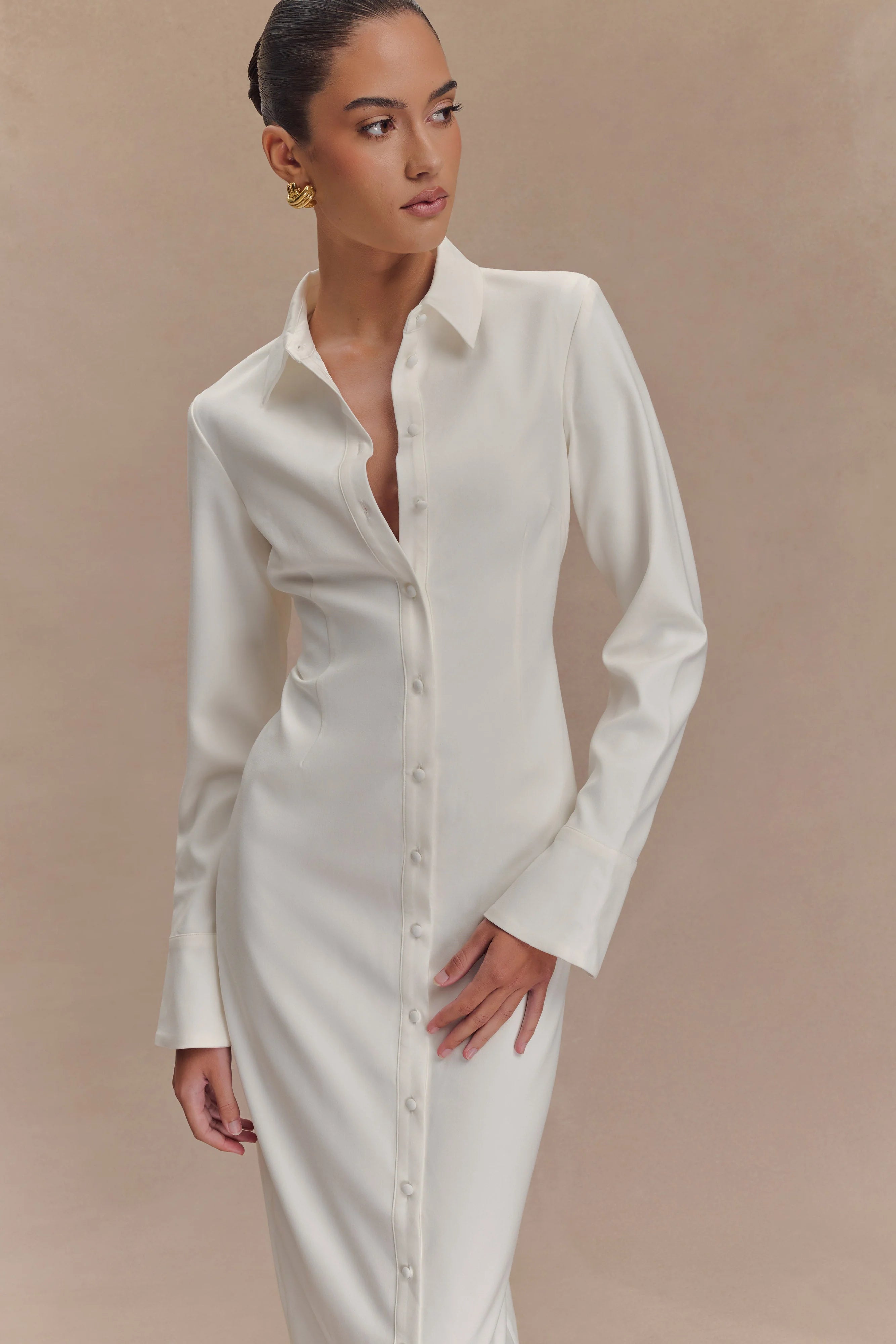 Dorian Fitted Shirt Midi Dress White