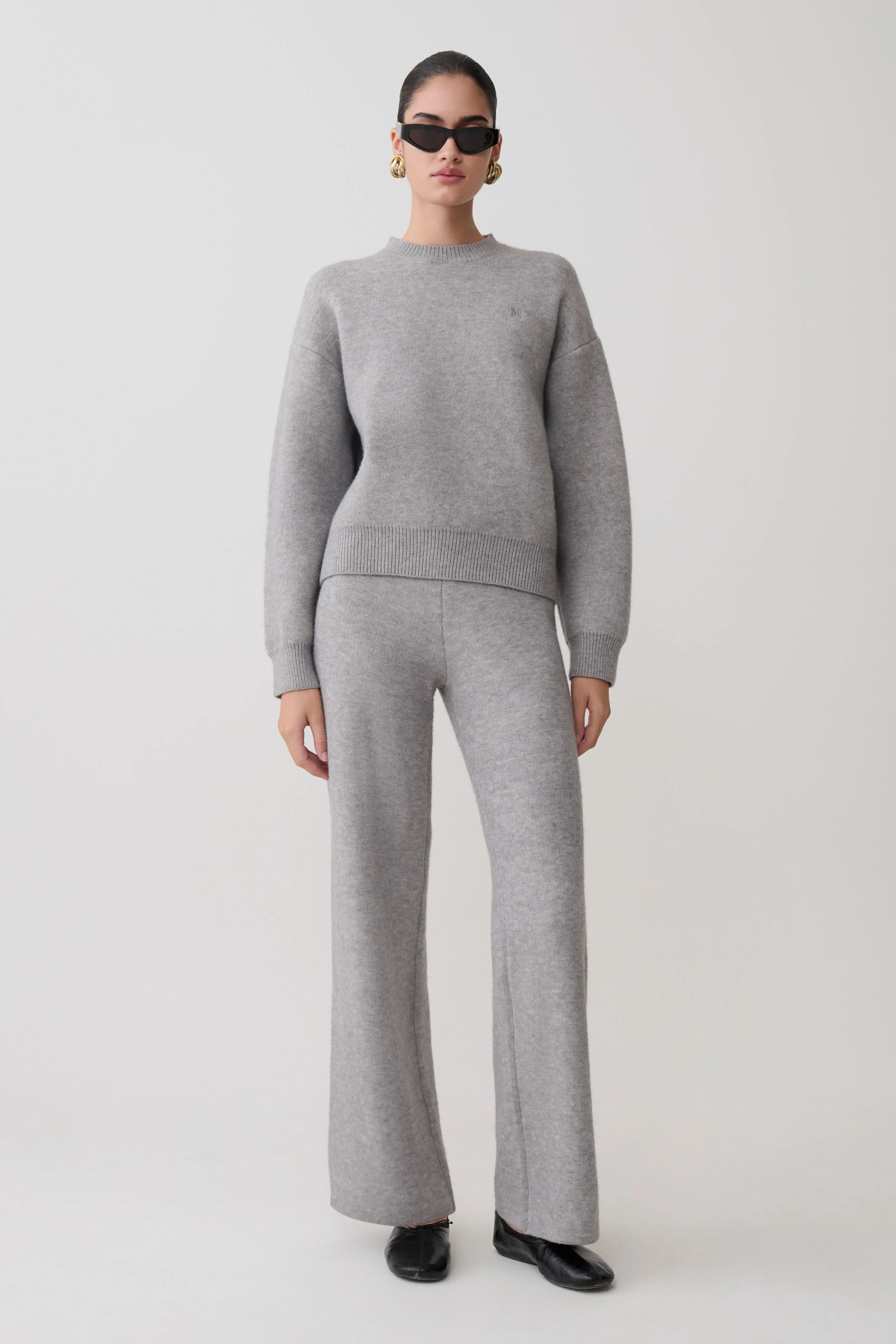 Evan Knit Wide Leg Pants Grey Marle