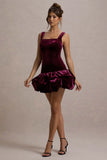 Sutton Port Velvet Square Neck Ruffle Hem Mini Dress