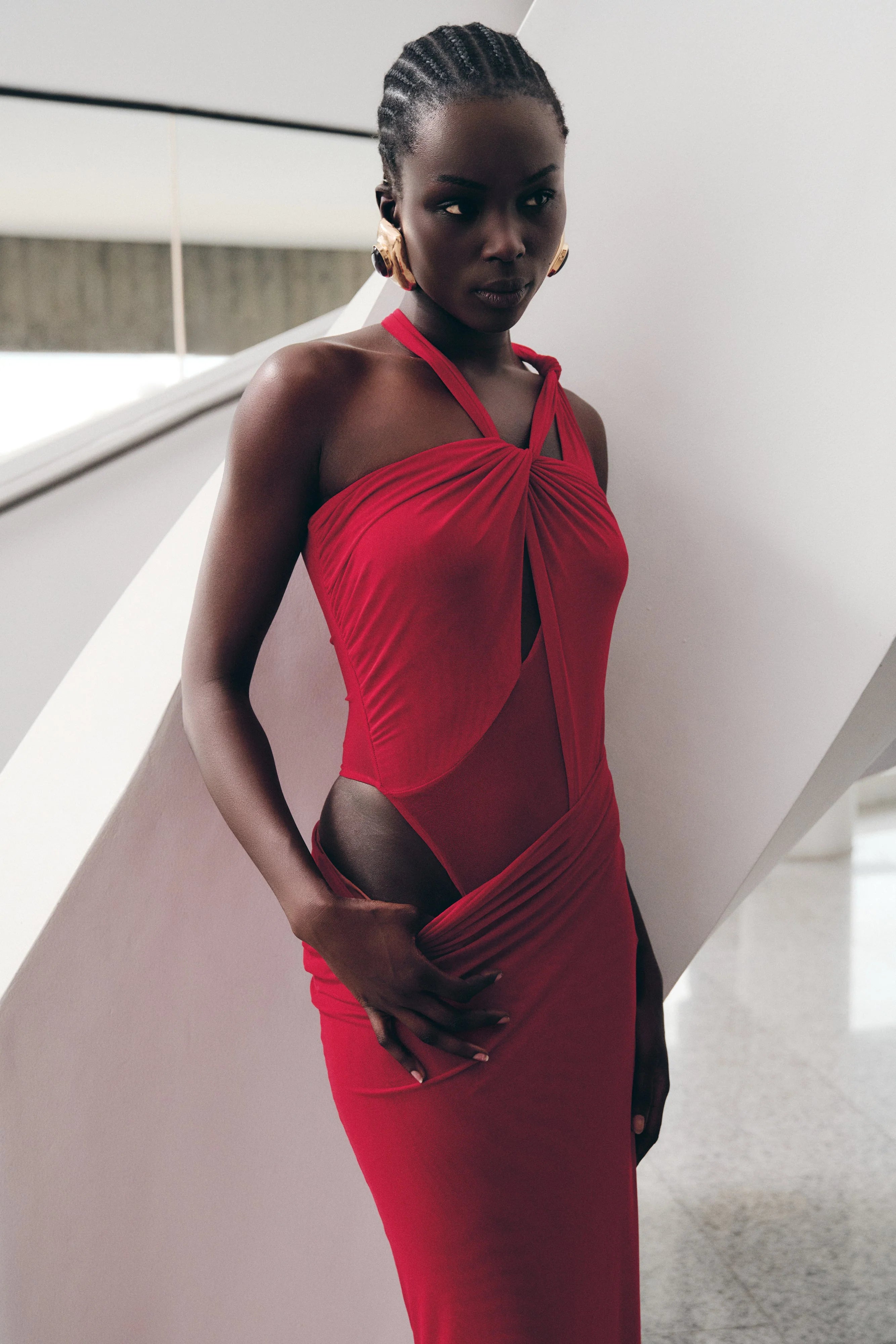 Edwina Knotted Mesh Maxi Dress Red