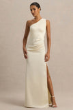 Beth Pale Lemon Asymmetric Neckline High Split Maxi Dress