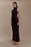 Matilda Ruched Mesh Maxi Skirt Chocolate