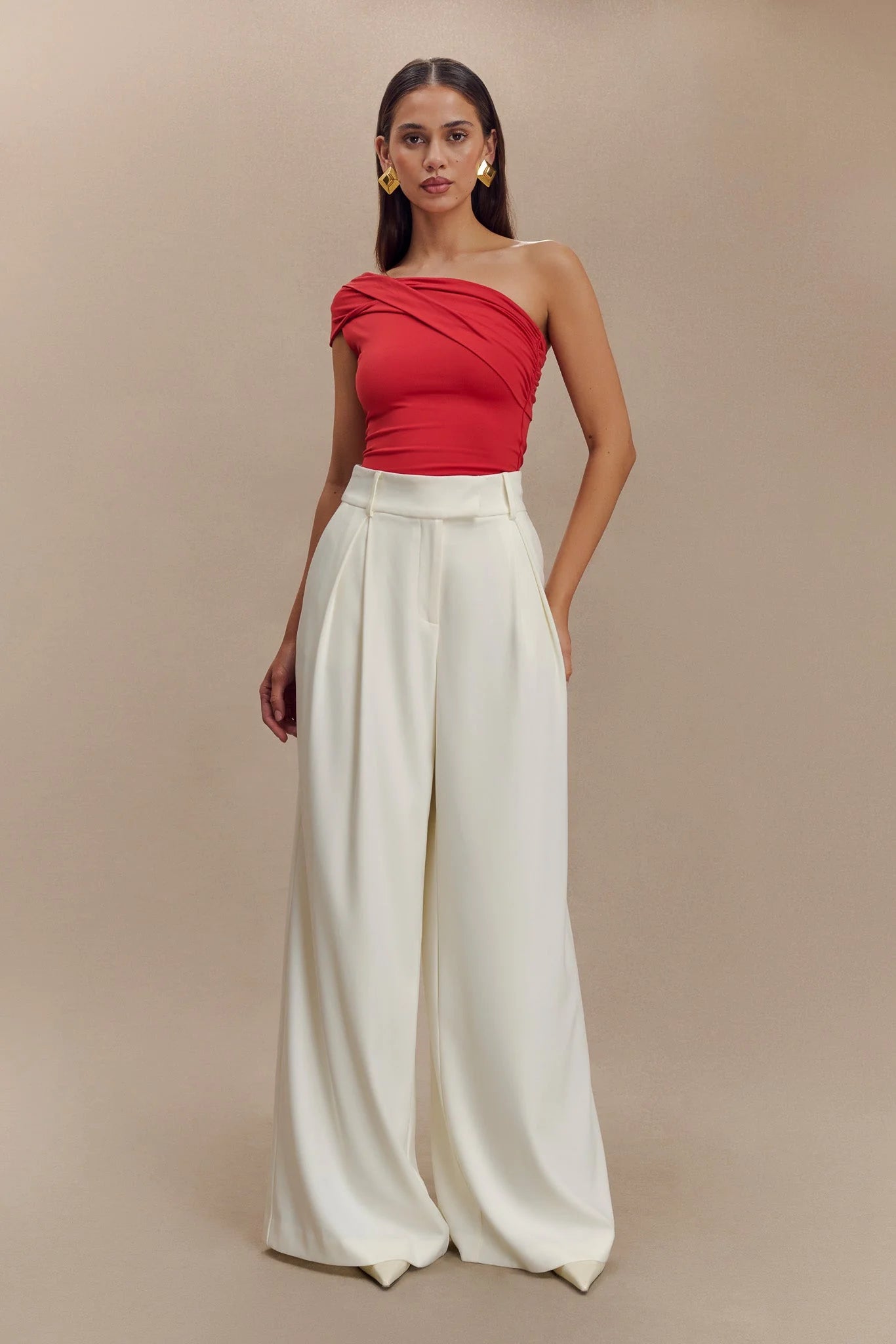 Jacqueline Pleated Wide Leg Pants Ivory