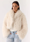 Virginia Cropped Faux Fur Jacket Ivory