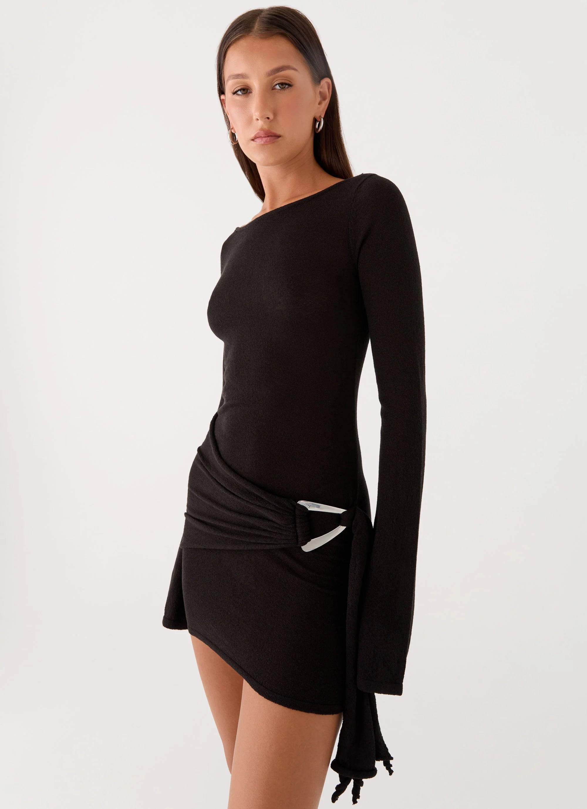 Niella Long Sleeve Wrap Mini Dress Black