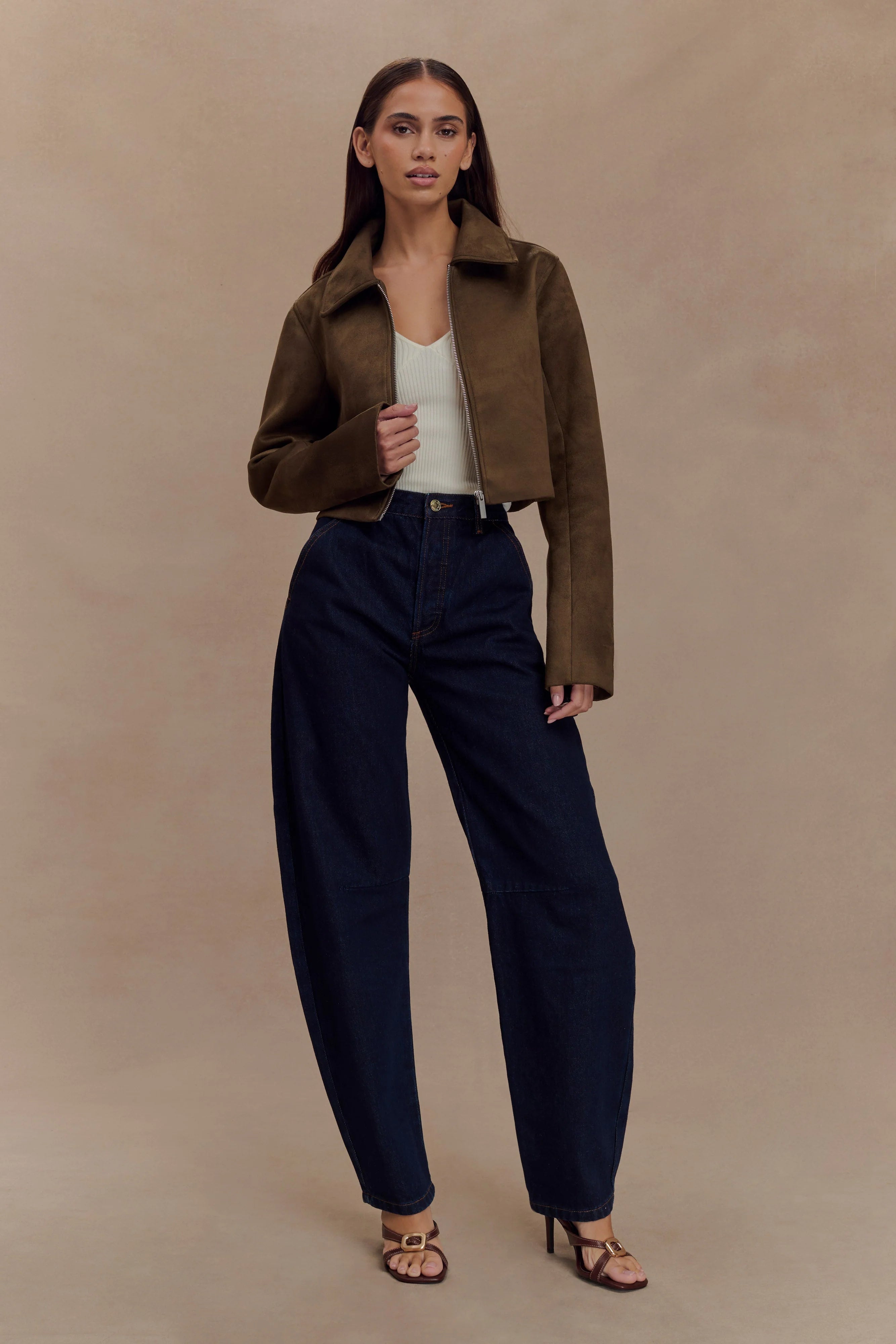 Hayes Faux Suede Collared Jacket Chocolate