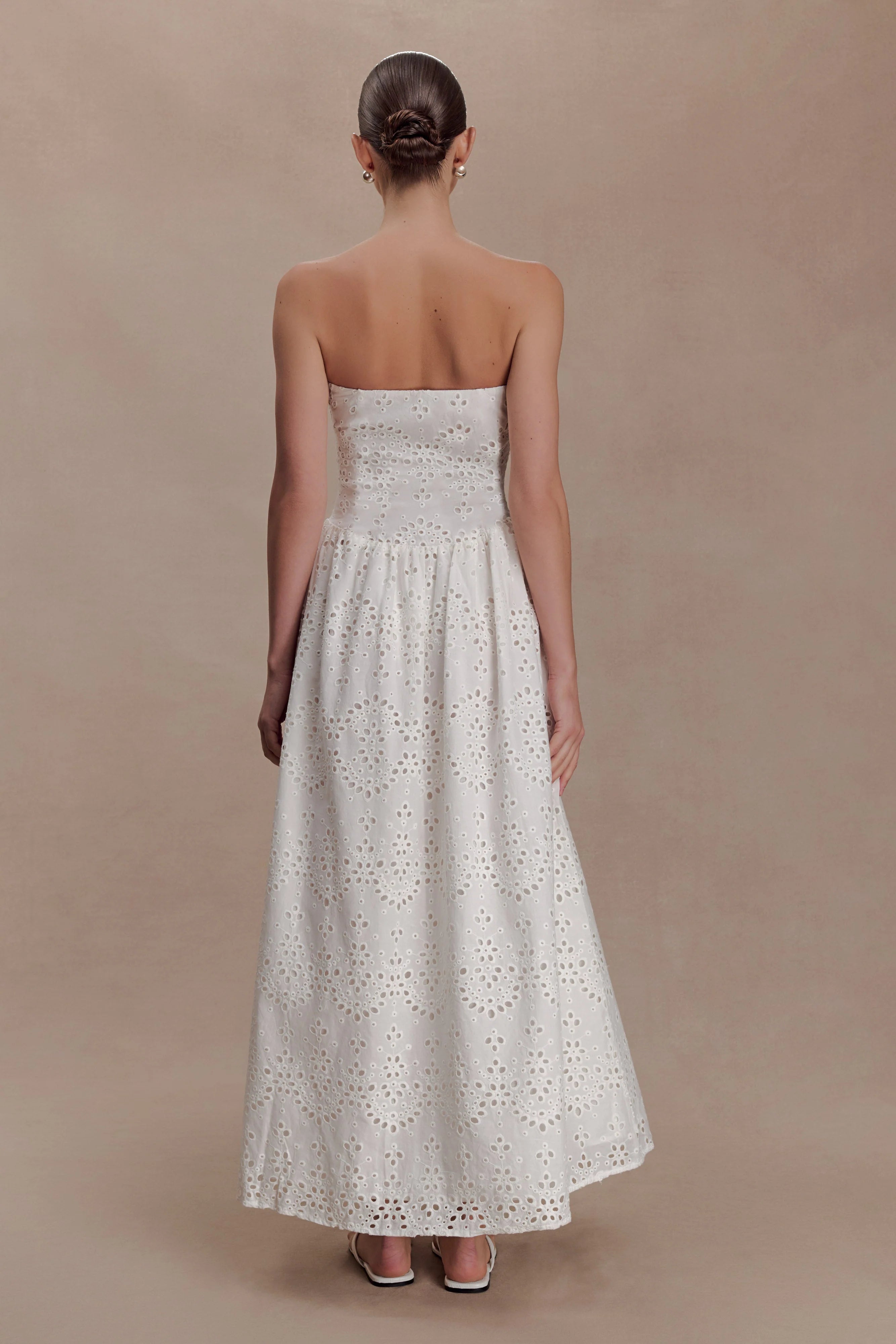 Maureen Broderie Strapless Maxi Dress White