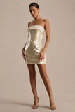 Casandra Champagne Sequin Bandeau Mini Dress With Satin Trim