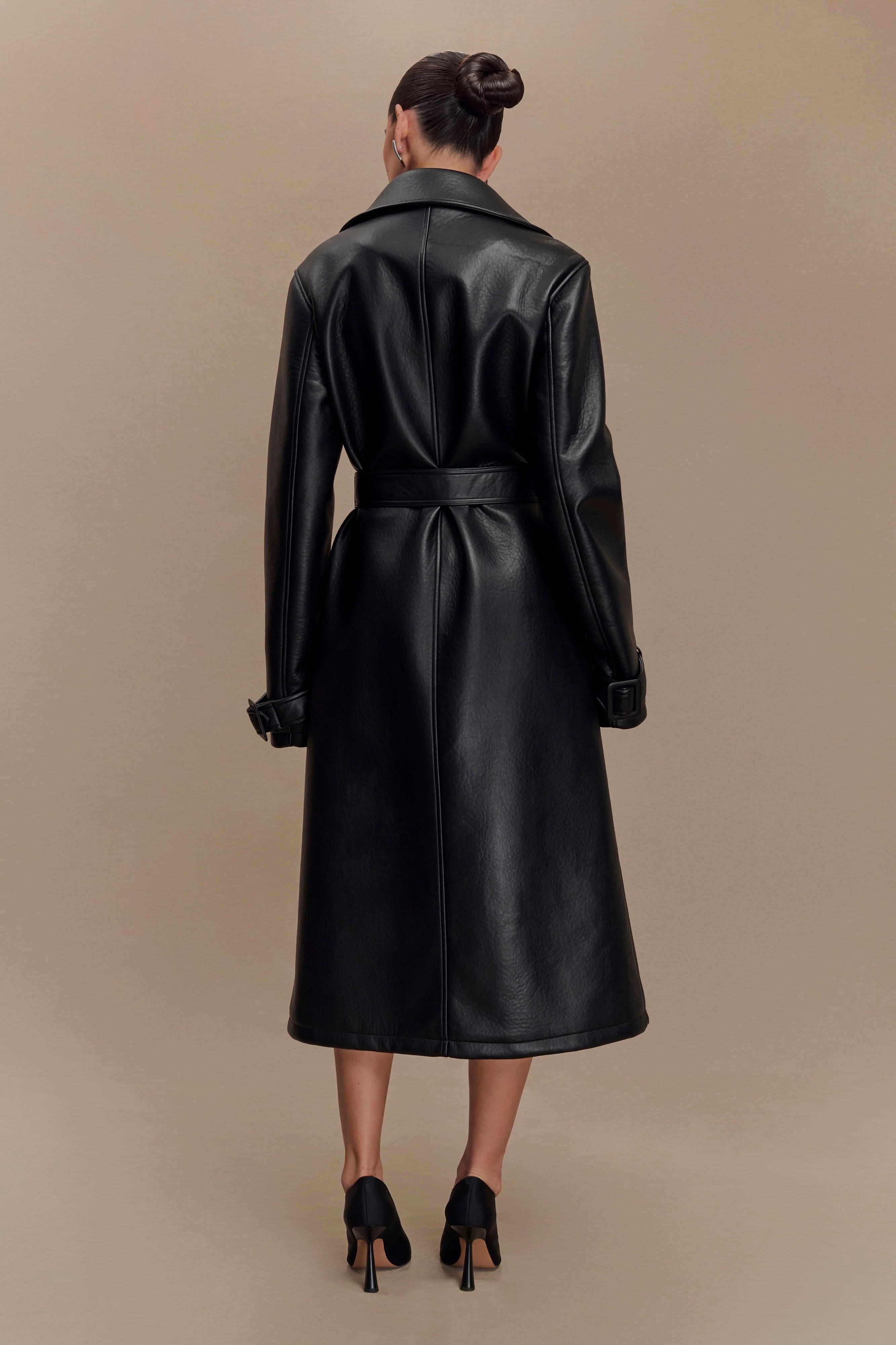 Tarah Faux Leather Trench Coat Black