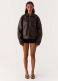 Lula Faux Leather Bomber Jacket Chocolate