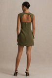Mollie Khaki Square Neck Tailored Micro Mini Dress