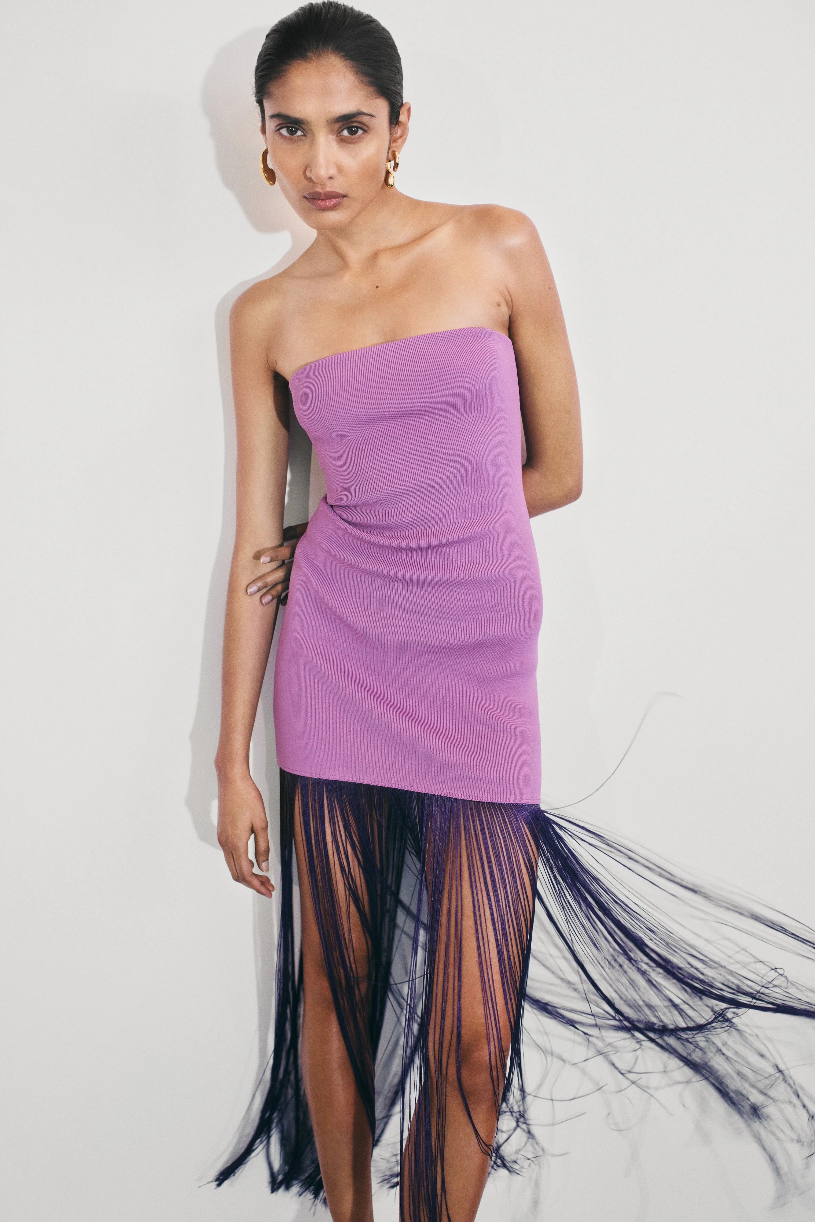 Koah Fringe Bandage Knit Maxi Dress Purple