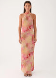 Keena Chiffon Scarf Maxi Dress - Botanic Cheetah